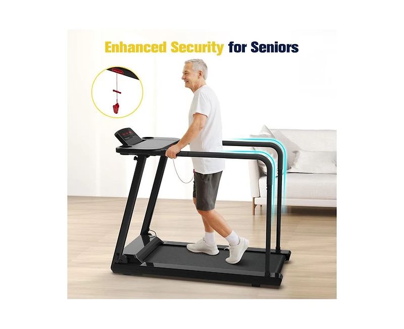 Redliro Walking Treadmill for Seniors with Long Handrails 300 lbs Capacity Recovery Fitness Exercise Machine Heart Rate Sensor for Home