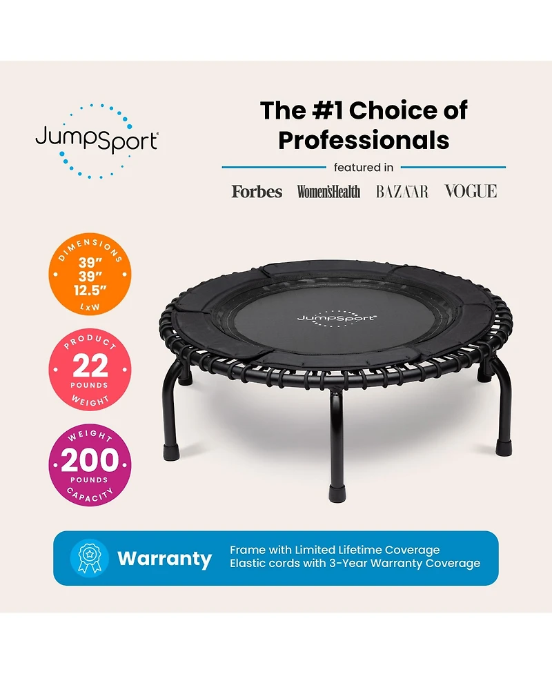 JumpSport 370 Home Gym 39" Heavy Duty Fitness Trampoline with 4-In-1 Dvd, Black
