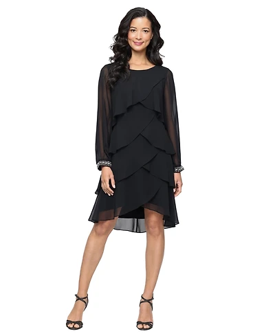 Sl Fashions Women's Rhinestone-Cuff Tiered Dress