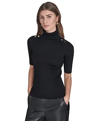 Halston Women's Ribbed 3/4-Sleeve Turtle Neck Top