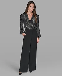 Karl Lagerfeld Paris Women's V-Neck Floral Printed Top