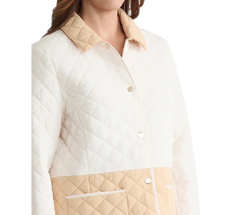 Jones New York Petite Collar Colorblock Quilted Jacket