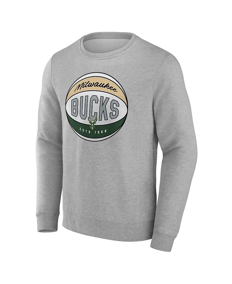 Fanatics Men's Gray Milwaukee Bucks True Classics Hard Color Fleece Pullover Sweatshirt