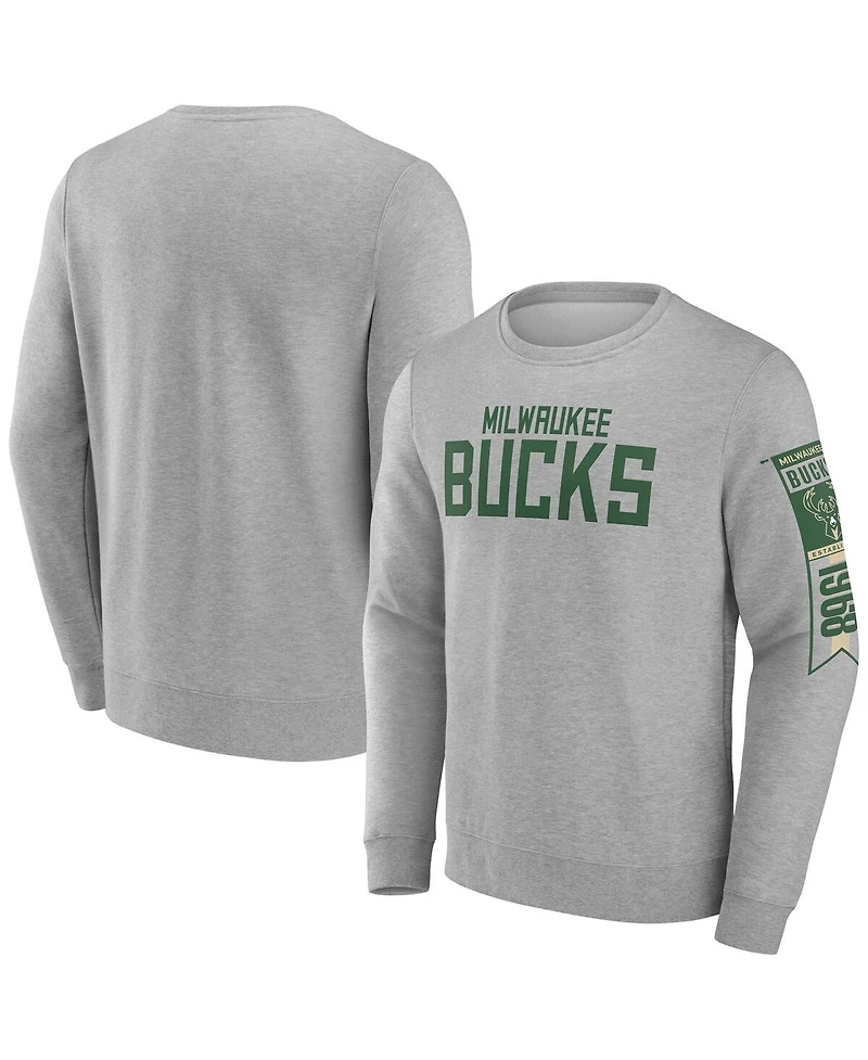 Fanatics Men's Gray Milwaukee Bucks Fleece Pullover Sweatshirt
