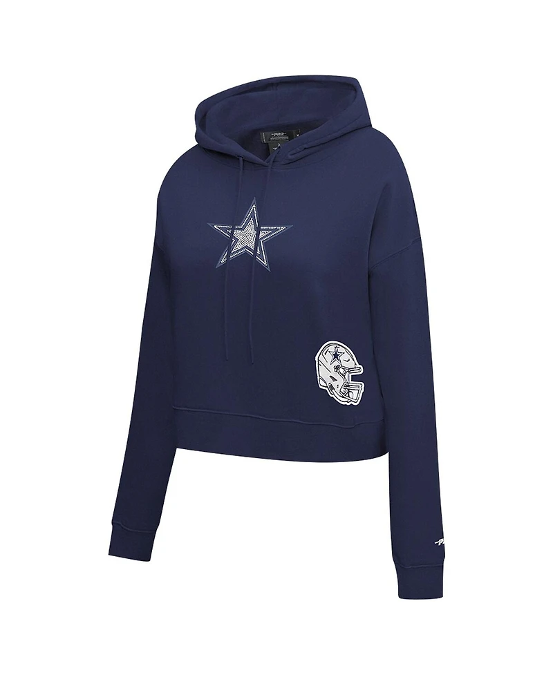 Pro Standard Women's Navy Dallas Cowboys Jeweled Cropped Pullover Hoodie