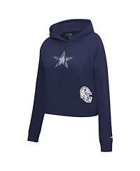 Pro Standard Women's Navy Dallas Cowboys Jeweled Cropped Pullover Hoodie