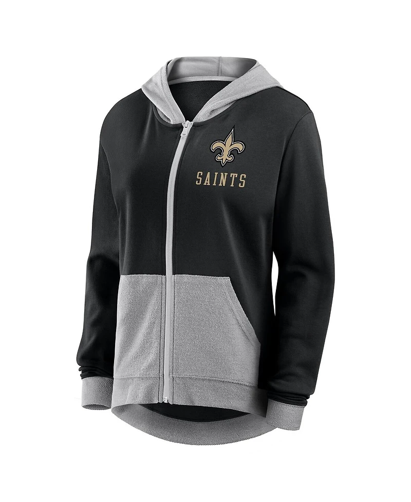 Logo Athletic Women's Black New Orleans Saints Hit It French Terry Full-Zip Hoodie