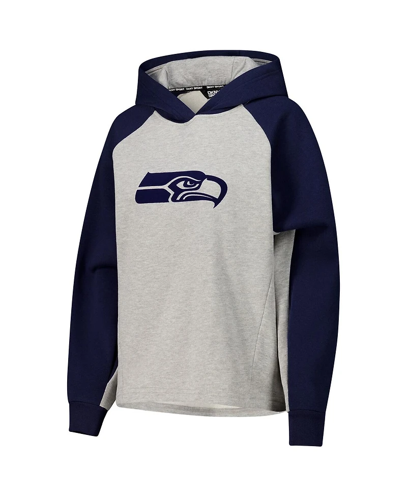 Dkny Women's Gray/College Navy Seattle Seahawks Joy Cropped Raglan Pullover Hoodie