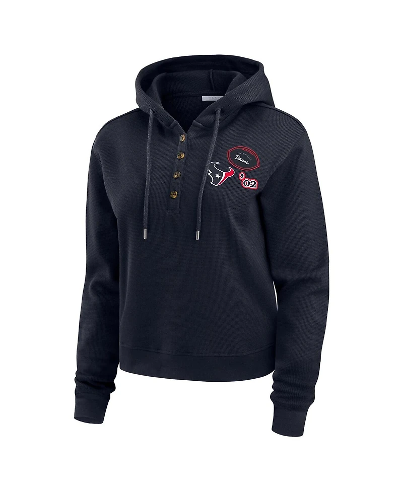 Wear by Erin Andrews Women's Navy Houston Texans Plus Size Waffle Hoodie Pullover Top