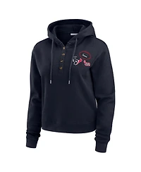Wear by Erin Andrews Women's Navy Houston Texans Plus Size Waffle Hoodie Pullover Top