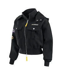 Wear by Erin Andrews Women's Black Minnesota Vikings Patch Pocket Cropped Full-Zip Bomber Jacket