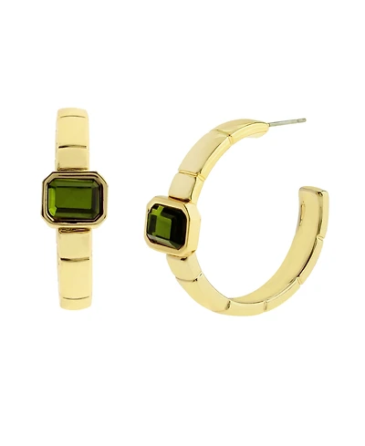Steve Madden Olivine Gem Watch Chain Hoop Earrings