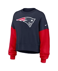 Nike Women's Navy New England Patriots Oversized Color-Block Pullover Sweatshirt