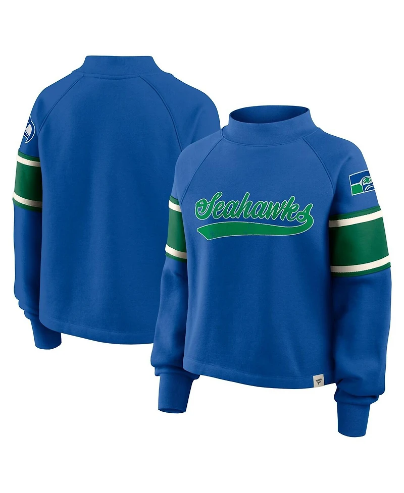 Fanatics Women's Royal Seattle Seahawks Oversized Hometown Toss Sweep Mock Neck Pullover Hoodie