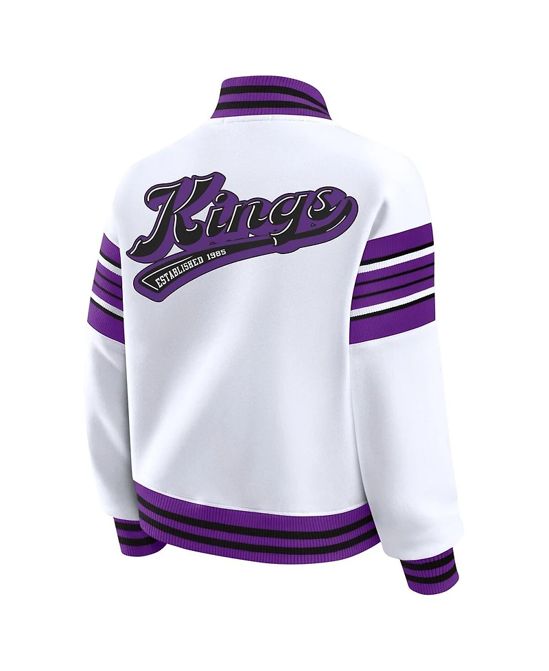 Wear by Erin Andrews Women's White Sacramento Kings Snap Front Fleece Sweatshirt