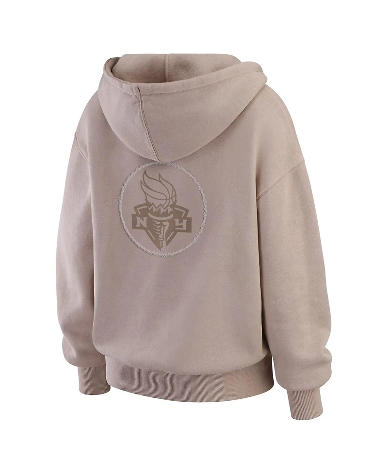 Wear by Erin Andrews Women's Tan New York Liberty Washed Pullover Crewdie Hoodie