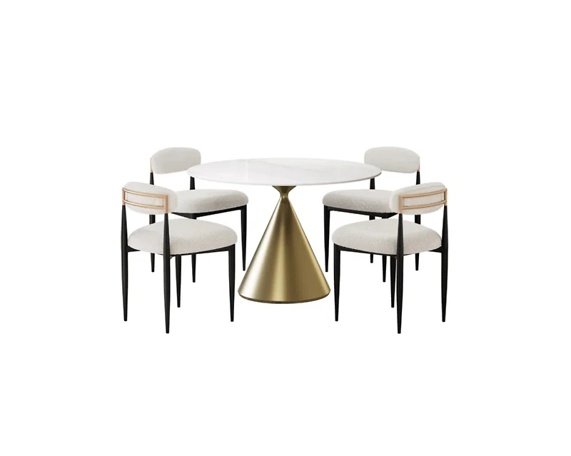 Morden Fort 5 Piece Round 47'' Faux Marble Dining Set Table with Beige Boucle Armless Chair