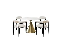 Morden Fort 5 Piece Round 47'' Faux Marble Dining Set Table with Beige Boucle Armless Chair