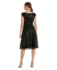 Mac Duggal Women's Sequined V Neck Cap Sleeve Dress