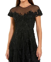 Mac Duggal Women's Embellished Lace Illusion Neck A-Line Midi Dress