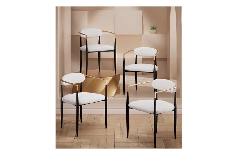 Morden Fort 5-Piece 47" Round Faux Marble Dining Set with Dining Boucle Chair for Kitchen, Dining Room