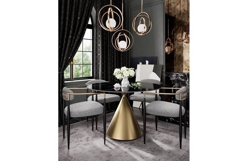 Morden Fort 47"Round Faux Marble Dining Set with 4 Boucle Dining Chairs for Kitchen, Dining Room