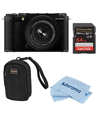 Fujifilm X-M5 Mirrorless Camera with Xc 15-45mm f/3.5-5.6 Ois Pz Lens, Black, Bundle with 64GB Memory Card, Camera Case