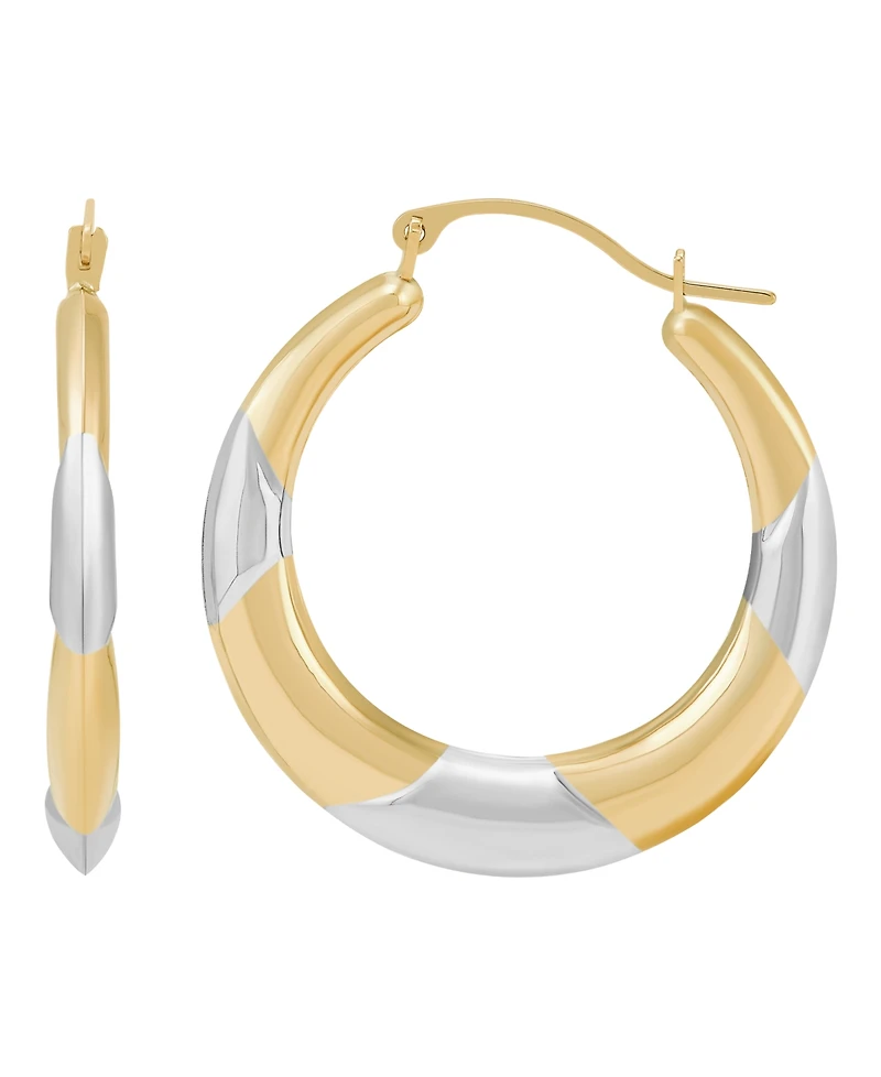 Macy's Polished Round Back to Back Rhodium Hoop Earrings in 10K Yellow Gold