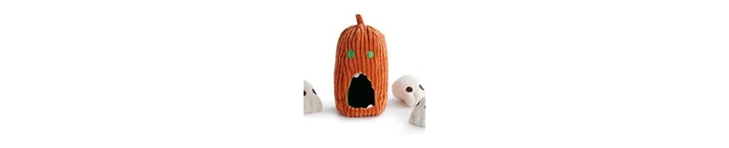 Nocciola 4 Packs Dog Toys, Spooky Pumpkin Burrow with 3 Squeaky Skulls,Hide and Seek Dog Toys