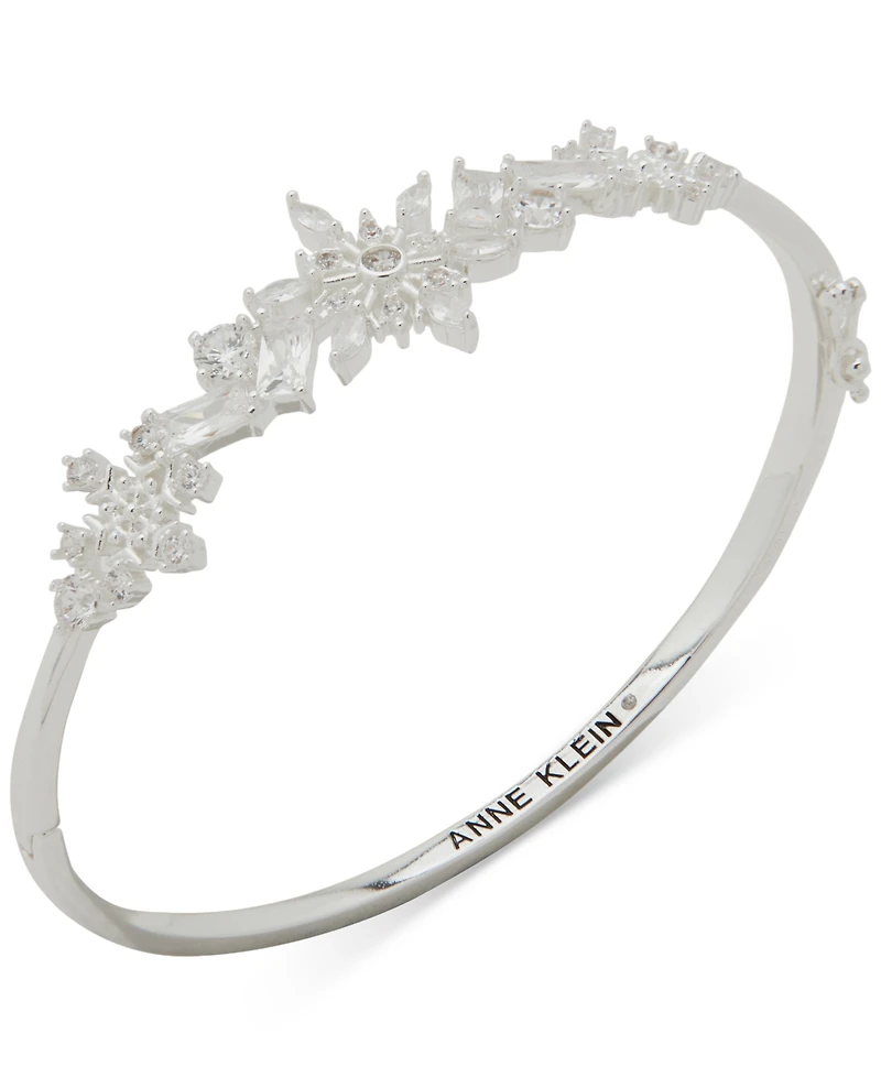 Anne Klein Cubic Zirconia Silver-Tone Snowflake Open Hinge Bracelet