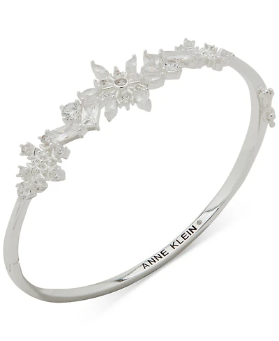 Anne Klein Cubic Zirconia Silver-Tone Snowflake Open Hinge Bracelet