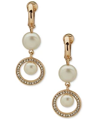 Anne Klein Imitation Pearl and Crystal Stone Gold-Tone Comfort Clip Linear Earrings
