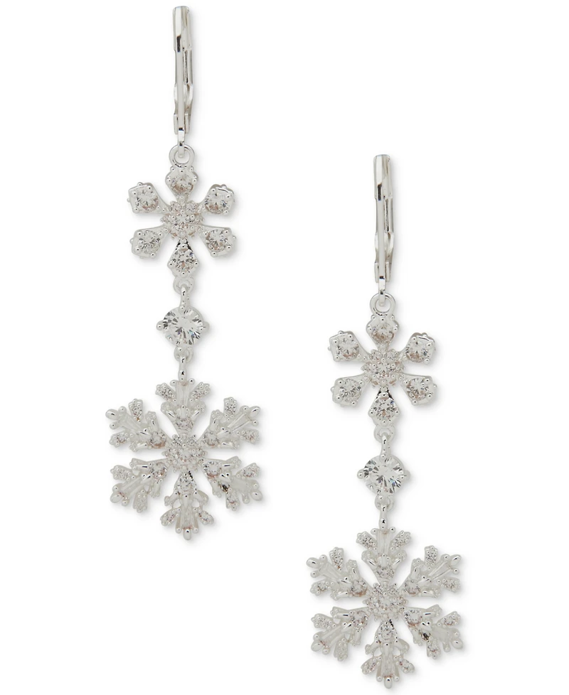Anne Klein Cubic Zirconia Silver-Tone Double Snowflake Drop Earrings