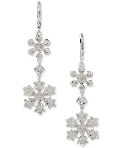 Anne Klein Cubic Zirconia Silver-Tone Double Snowflake Drop Earrings