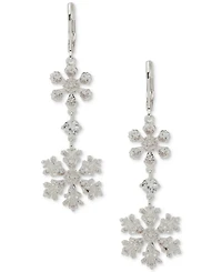 Anne Klein Cubic Zirconia Silver-Tone Double Snowflake Drop Earrings