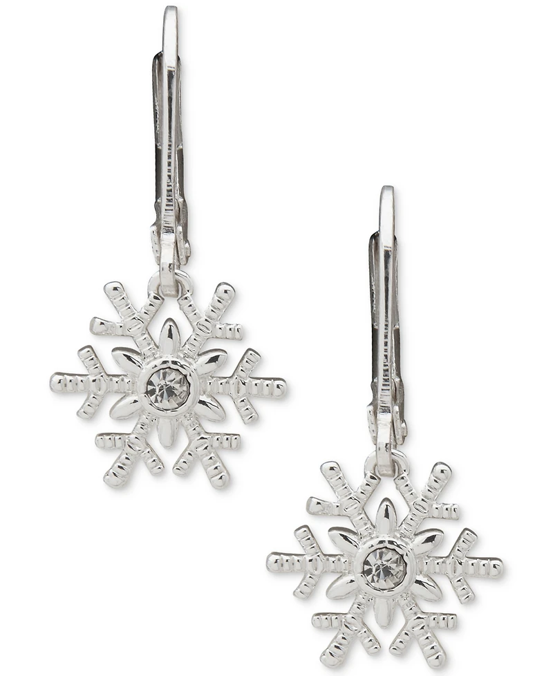 Anne Klein Cubic Zirconia and Glass Stone Silver-Tone Snowflake Drop Earrings