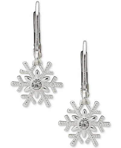 Anne Klein Cubic Zirconia and Glass Stone Silver-Tone Snowflake Drop Earrings