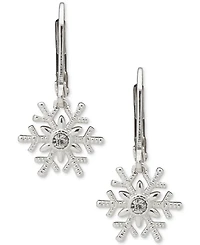 Anne Klein Cubic Zirconia and Glass Stone Silver-Tone Snowflake Drop Earrings