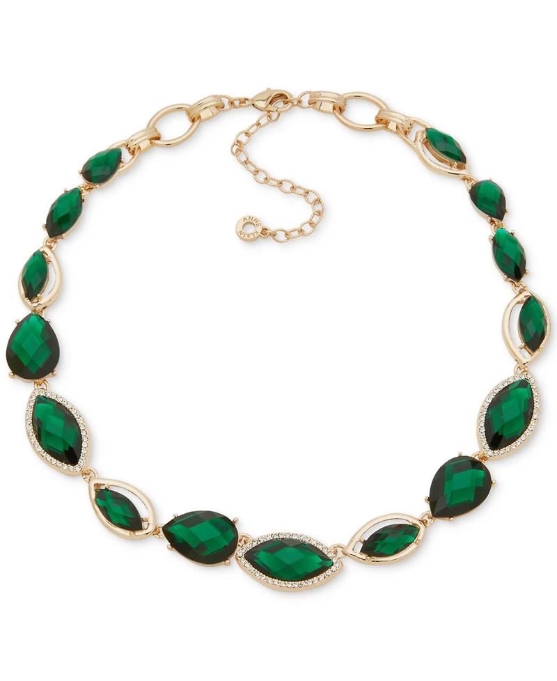 Anne Klein Glass Stone Navette Gold-Tone Teardrop Necklace