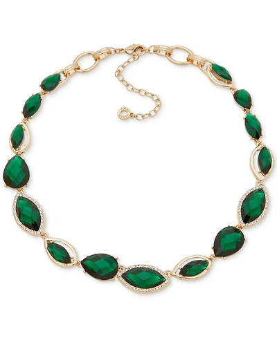 Anne Klein Glass Stone Navette Gold-Tone Teardrop Necklace