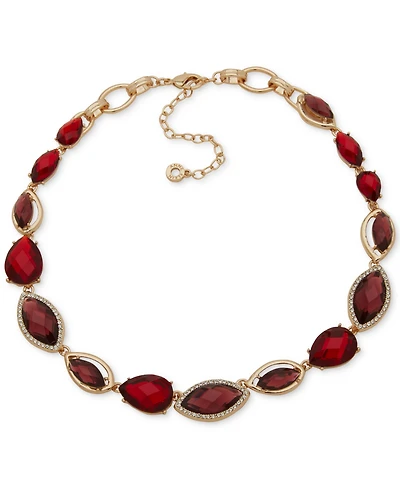 Anne Klein Glass Stone Navette Gold-Tone Teardrop Necklace