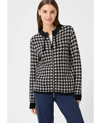 Olsen Women's Houndstooth Zip Front Cardigan