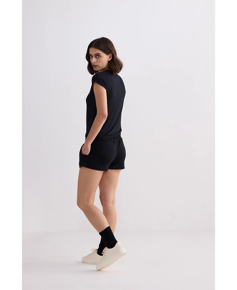 Reistor Women's Essential Short Sleeve Tee Set Black