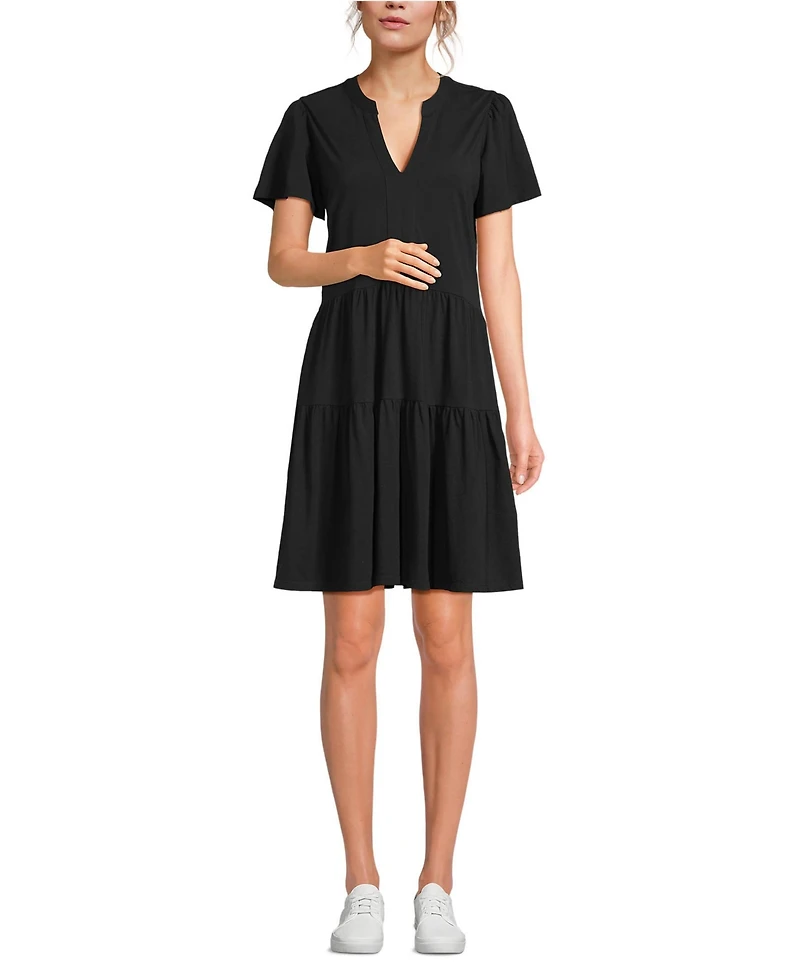 Lands' End Women's Cotton Jersey Tiered Mini Dress