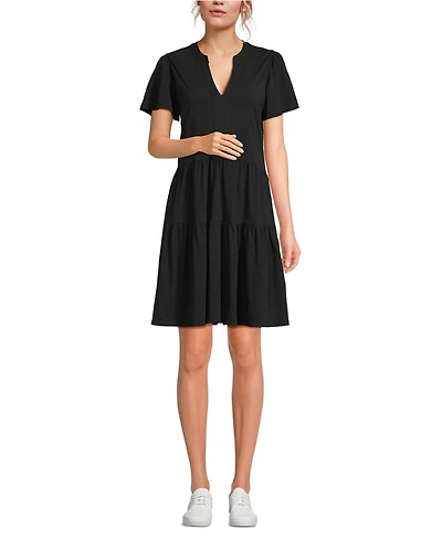 Lands' End Women's Cotton Jersey Tiered Mini Dress