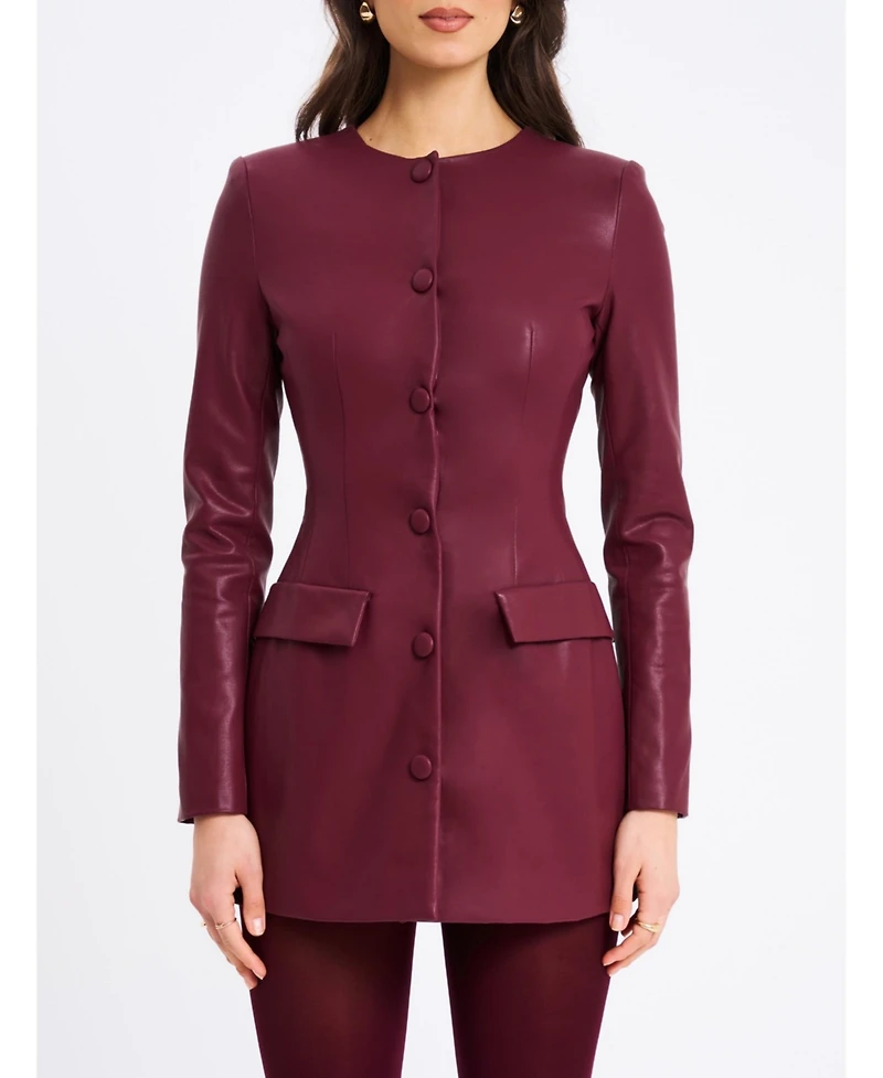 Miss Circle Women Baila Burgundy Faux Leather Blazer Mini Dress