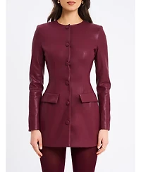 Miss Circle Women Baila Burgundy Faux Leather Blazer Mini Dress