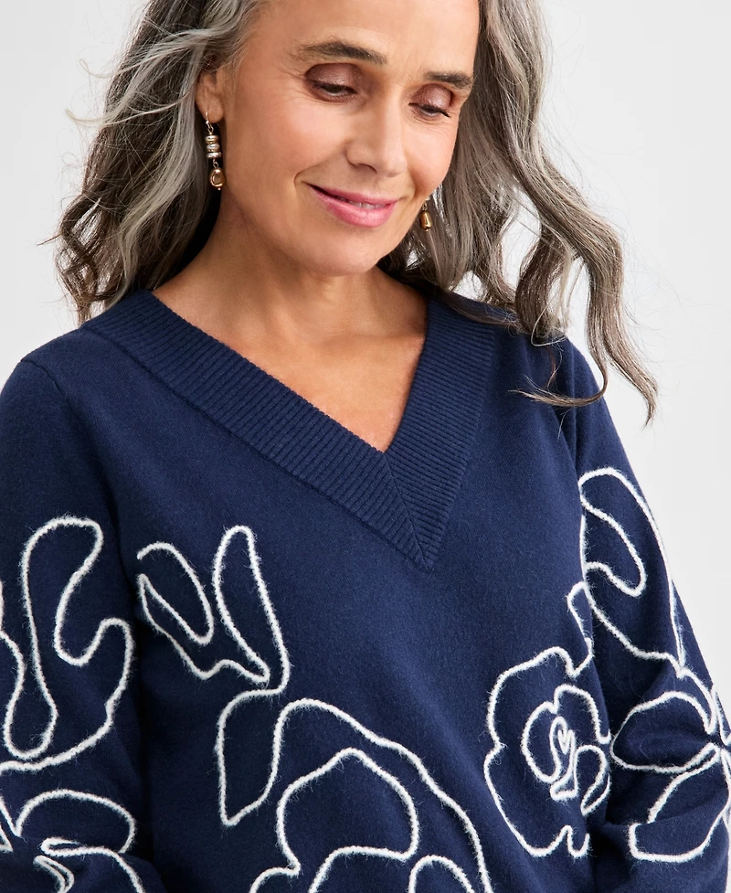 Style & Co Petite Embroidered Soutache Long-Sleeve Sweater, Macy's Exclusive