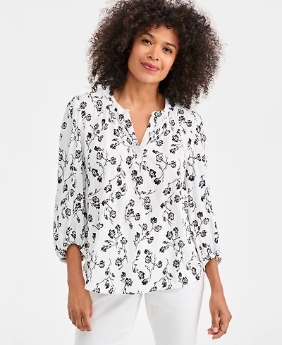 Style & Co Petite Printed Bubble Sleeve Top, Macy's Exclusive