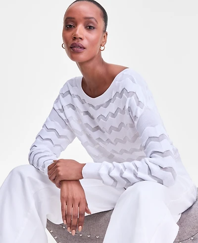 I.n.c. International Concepts Women's Sheer Chevron Stripe Sweater, Macy's Exclusive